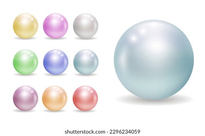 conjunto de hermosos y realistas conchas abiertas con perlas o cáscara de mar abierta con moluscos blandos. vector de pasos