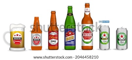 set of realistic beer glasses isolated or vertical close up beer full glass with bubble. eps vector
