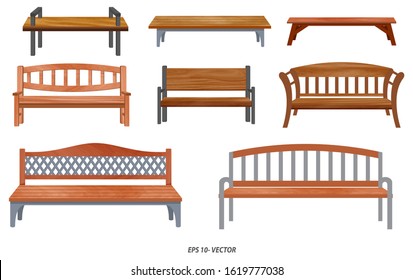 set of realistic bench wood garden or street bench seat or bench cartoon. easy to modify