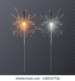 Set of realistic bengal light effects isolated on transparent background, decoration light effect for christmas holiday greeting card design. Vector illustration