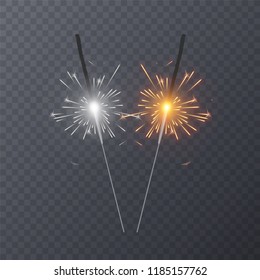 Set of realistic bengal light effects isolated on transparent background, decoration light effect for christmas holiday greeting card design. Vector illustration