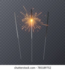 Set of realistic bengal light effects isolated on transparent background, decoration light effect for christmas holiday greeting card design. Vector illustration