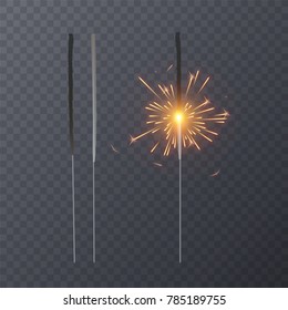 Set of realistic bengal light effects isolated on transparent background, decoration light effect for christmas holiday greeting card design. Vector illustration