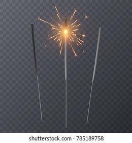 Set of realistic bengal light effects isolated on transparent background, decoration light effect for christmas holiday greeting card design. Vector illustration