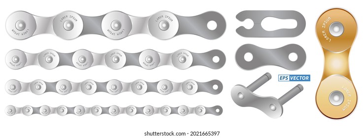 set of realistic bicycle chain isolated or bicycle chain gear pattern or roller chain bike or bike to work concept. eps vector