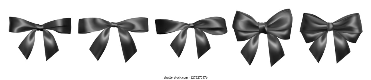 Set of Realistic black bow. Element for decoration gifts, greetings, holidays, Valentines Day design. Vector illustration.
