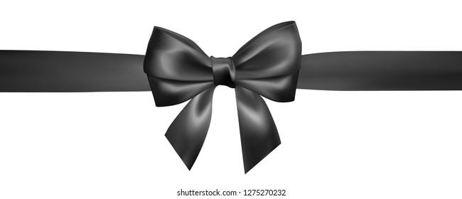 Set of Realistic black bow with black ribbon. Element for decoration gifts, greetings, holidays, Valentines Day design. Vector illustration.