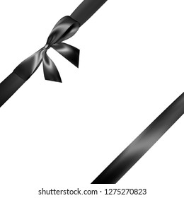 Set of Realistic black bow with black ribbon. Element for decoration gifts, greetings, holidays, Valentines Day design. Vector illustration.