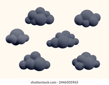 Conjunto de nubes negras realistas. Plantillas de Vector para el diseño del cielo, paisajes