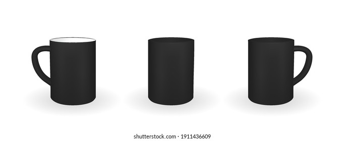 Set of Realistic black mug on a white background. 3D rendering. Vector Illustration. EPS10