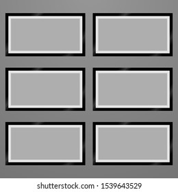Set of Realistic Black photo frame with blank empty space, place. vector illustration, isolated on background. Grey wall gallery. For presentation, text, pictures, interior, decor, design object