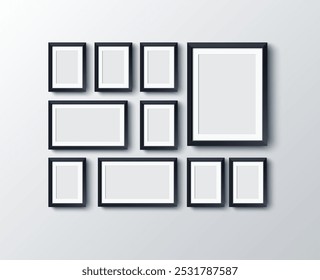 set Realistic black photo picture frame at light background. Vector illustration. frame for your projects