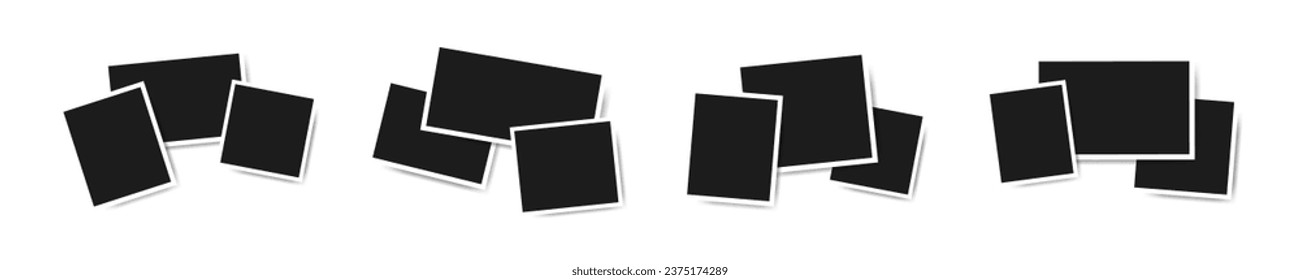 Set of realistic black photo with shadow. Black empty photograph.