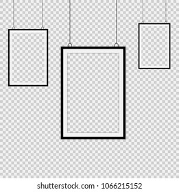 Set Realistic black picture frame on transparent background.vector illustrator