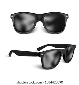 set of realistic black sun glasses isolated on white background. vector illustration.