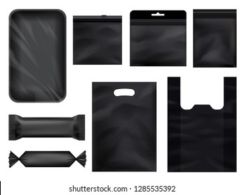 Set of realistic black vector polystyrene packaging.Vector mock up.