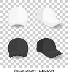 set of realistic black and white baseball cap