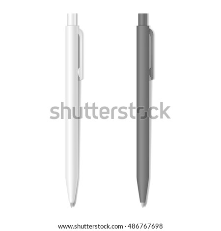 Set of realistic black and white pens mockup