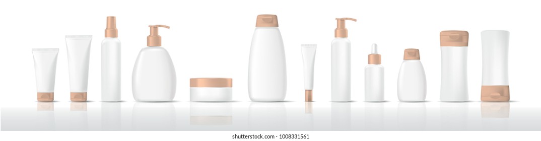 Set of realistic blank cosmetic tubes isolated on white background