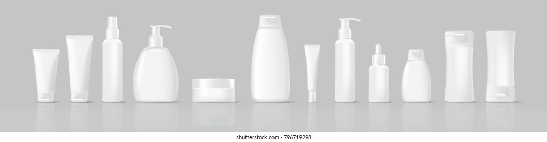 Set of realistic blank cosmetic tubes isolated on grey background
