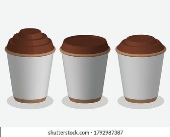 Set of realistic blank mock up paper cups. Vector illustration isolated and can be used for any backgrounds.