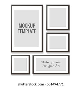 Set of realistic blank picture frames with shadows isolated on white background. Empty picture or photo frames for your presentations and art, mockup template. Vector illustration EPS10.
