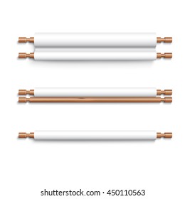 Set of realistic blank scrolls of white paper. Chinese style crafts scroll paper on shaft