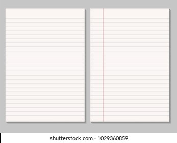 Set of realistic blank sheets of lined paper - vector isolated on gray background