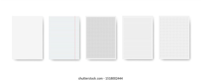 Set of realistic blank sheets of paper from a block isolated on a gray background with shadows