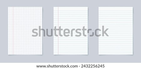 Set of realistic blank sheets of square and lined paper. notepad notebook mockups. School notepad notebook. vector illustration.