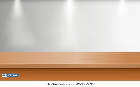 un juego de mesa en blanco realista que se burlan del fondo de la pared o de un escritorio en blanco con luz baja o se burlan del concepto de exposición de mesa. vector de pasos