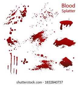 Eine Reihe von realistischen Blutsplash.Drop und Tropfen Blut.Blutflecken einzeln auf weißem Hintergrund.Vektorgrafik.