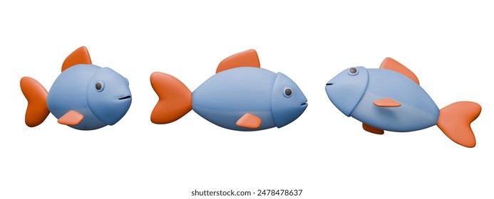 Set von realistischen blauen Fischen auf weißem Hintergrund. Vektorgrafik Vorlagen für dynamische Konzepte