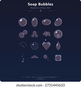 Set of realistic blue soap bubble design elements