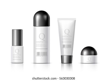 Set of Realistic bottle on a white background. Cosmetic package collection. Mock up set for brand template. vector illustration.