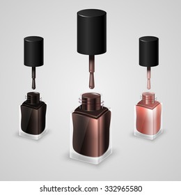 Set of realistic bottles of nail polish. Vector illustration