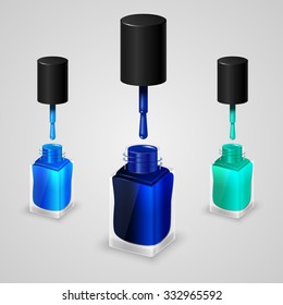 Set of realistic bottles of nail polish. Vector illustration