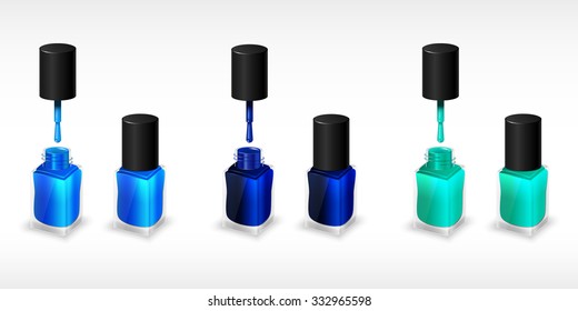 Set of realistic bottles of nail polish. Vector illustration