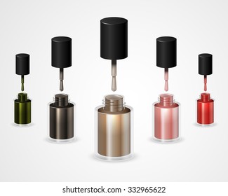 Set of realistic bottles of nail polish. Vector illustration