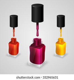Set of realistic bottles of nail polish. Vector illustration