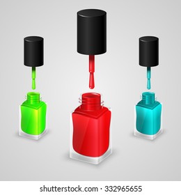 Set of realistic bottles of nail polish. Vector illustration