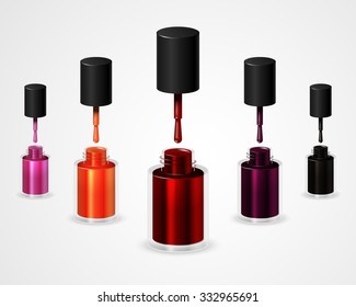 Set of realistic bottles of nail polish. Vector illustration