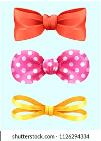 Set realistic bows decoration isolated on blue background vector