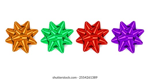 Set of realistic bows in different colors. Glossy Bows Vector Illustration