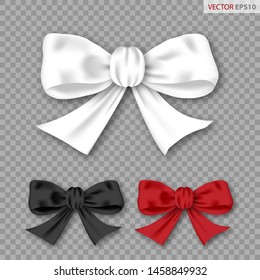 Set of realistic bows isolated on transparent background. Vector illustration