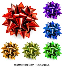 Set of realistic bows made of multicolored shiny ribbons
