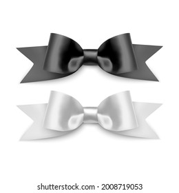 Set of Realistic bows, Ribbon of black and white colors isolated on white background. Vector eps 10 format
