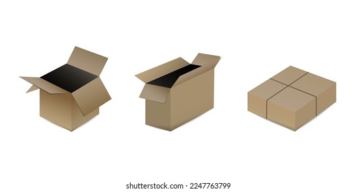 Set of realistic boxes isolated on white background. Delivery. Vector illustration.
