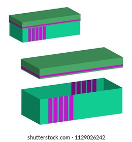 Set of realistic boxes with lid on white background. 3d illustration for design. Open and closed box. Vector illustration.