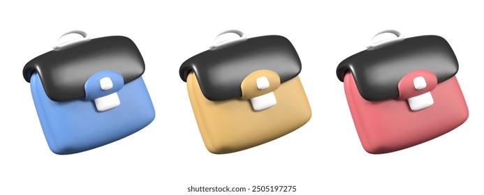 Conjunto de maletines realistas de diferentes colores. Plantillas de Vector para conceptos de varios tipos